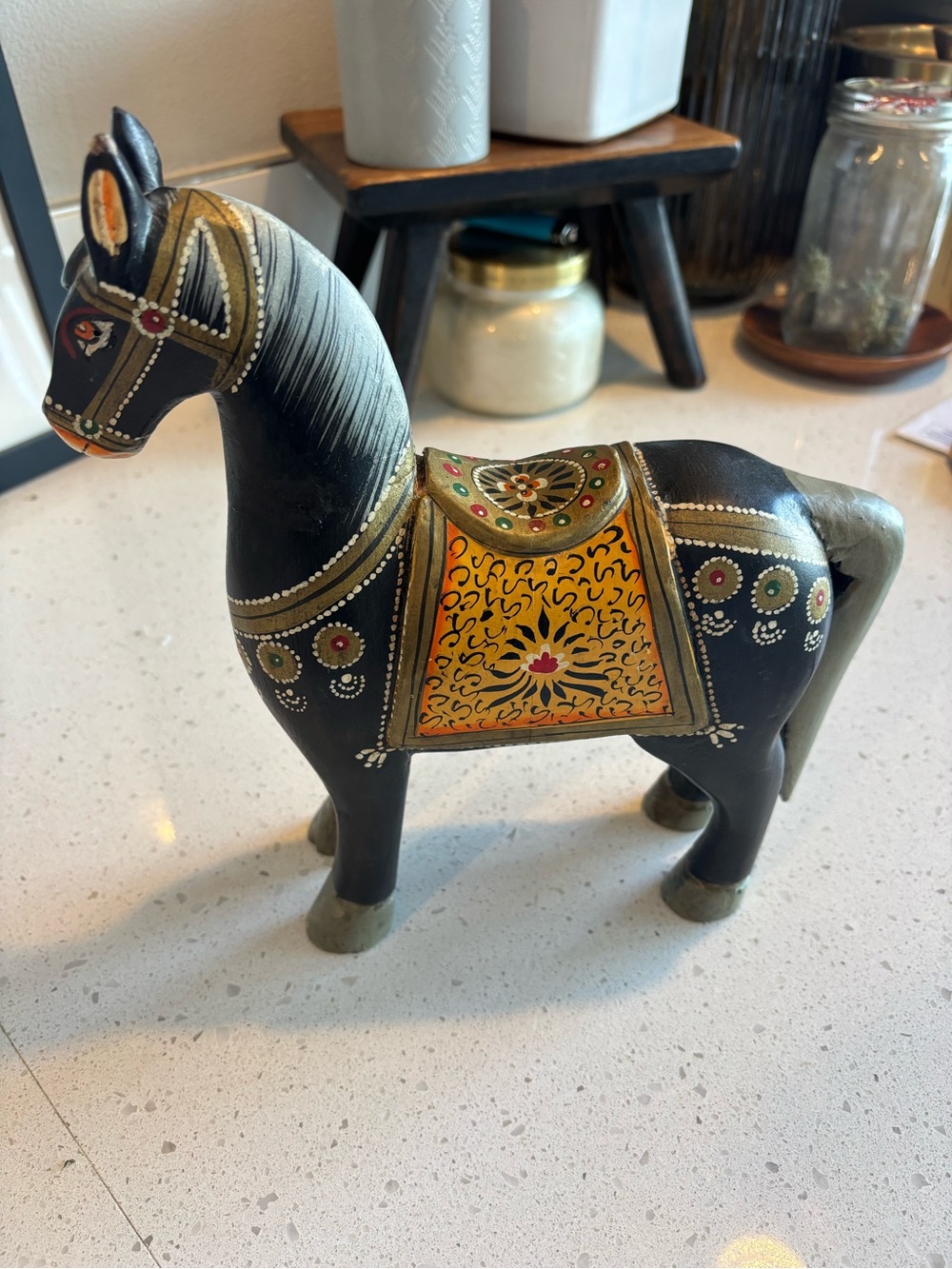 Hand-Painted Black & Gold Decorative Horse Figurine